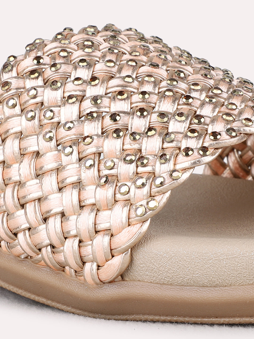 Womens Rose Gold Casual Embellished Open Toe Flats