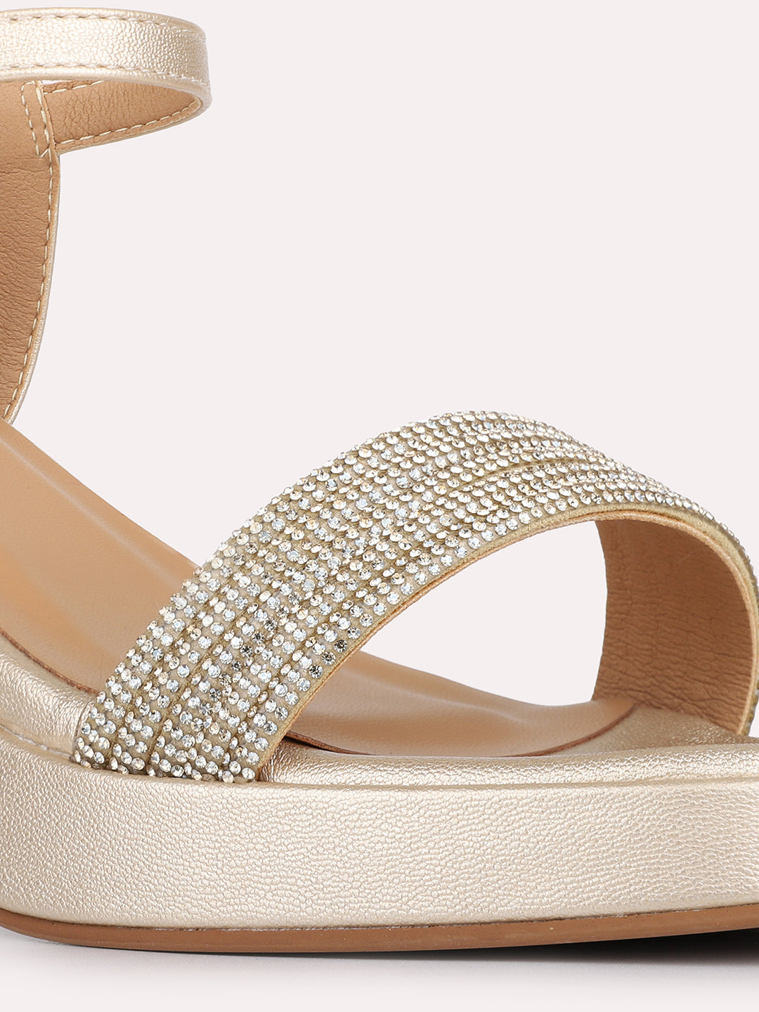 Womens Golden Party Wear Embellished Round Toe Platform Heels