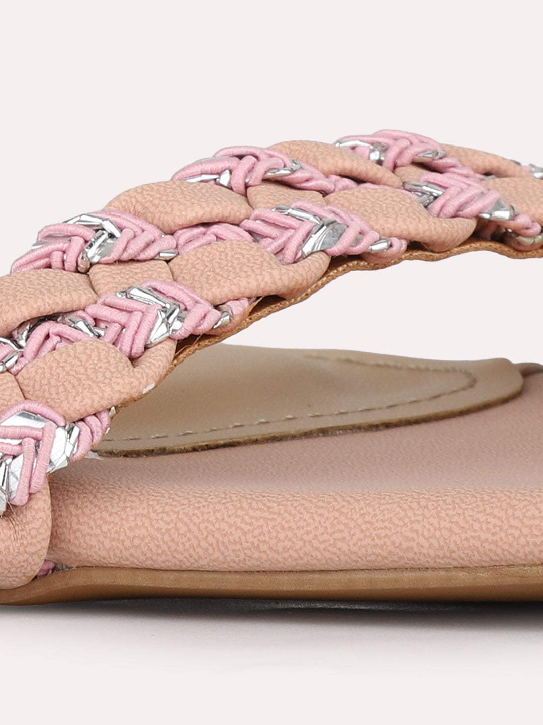 Womens Peach Solid Square Toe Party Wear Block Heels Sandals