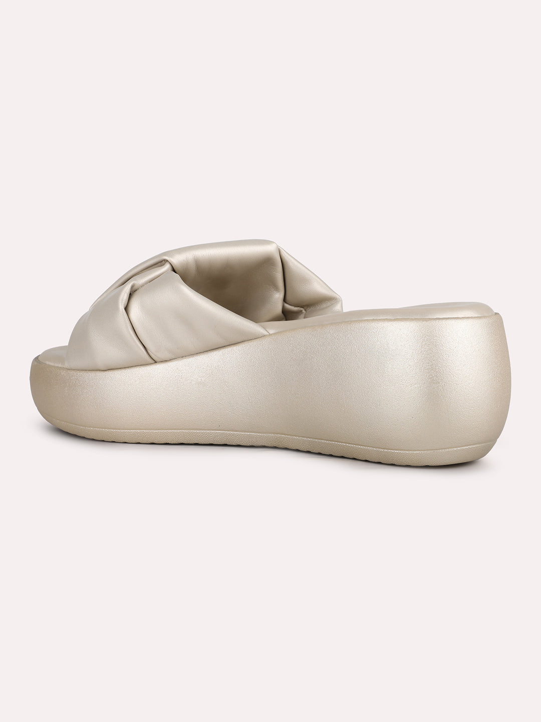 Women Golden Party Wear Solid Pattern Round Toe Wedge Heels