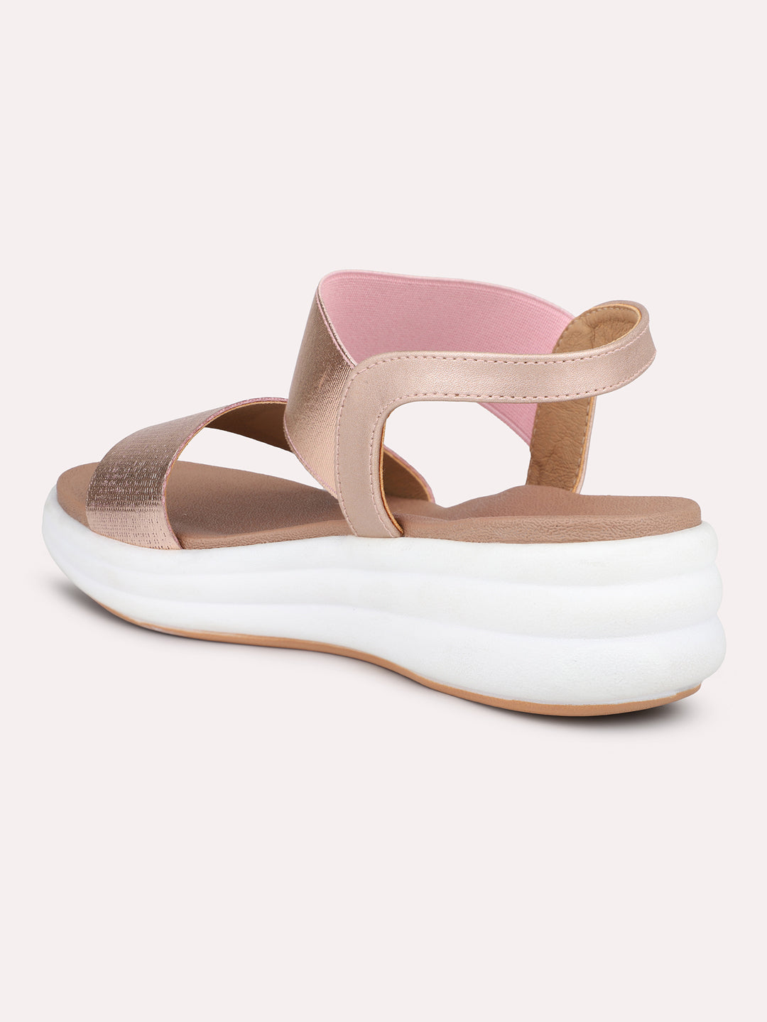 Womens Rose Gold Party Wear Solid Round Toe Wedge Heels