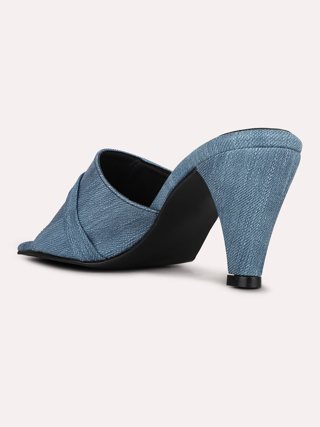 Womens Navy Printed Square Toe Party Wear Heel Mules