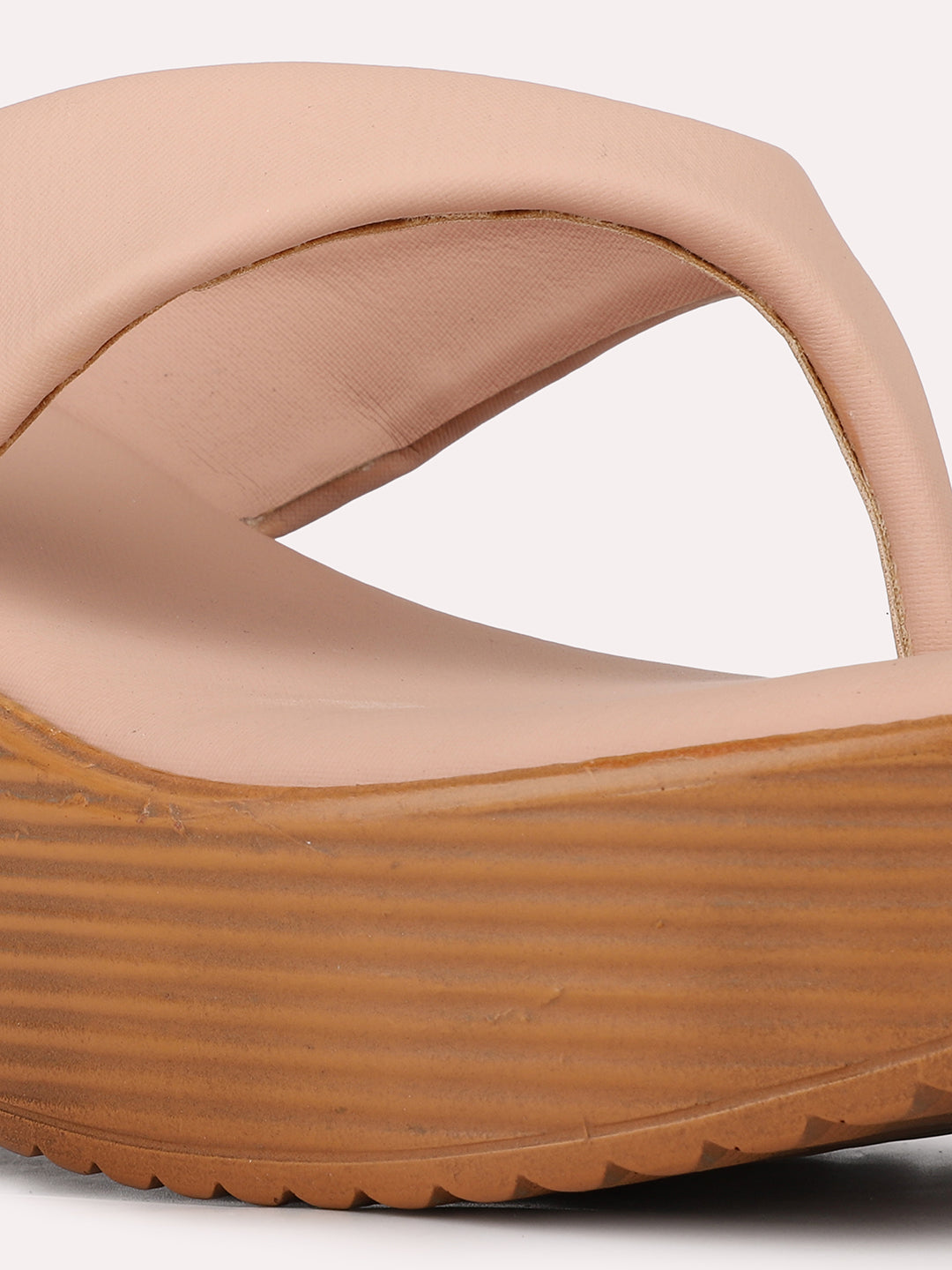 Womens Peach Solid Round Toe Party Wear Wedge Heels Sandals