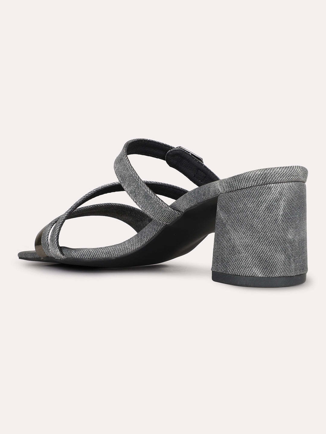 Womens Grey Printed Square Toe Party Wear Heel Mules