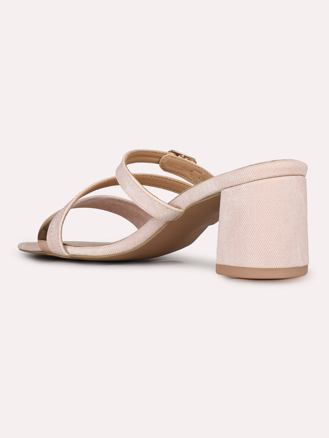 Womens Peach Printed Square Toe Party Wear Heel Mules