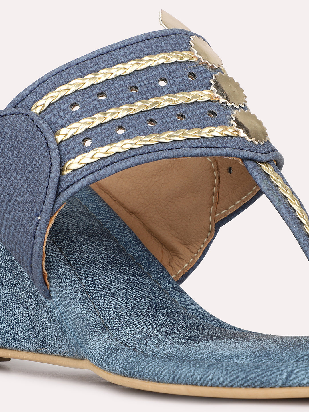 Womens Navy Solid Round Toe Party Wear Wedge Heels Sandals