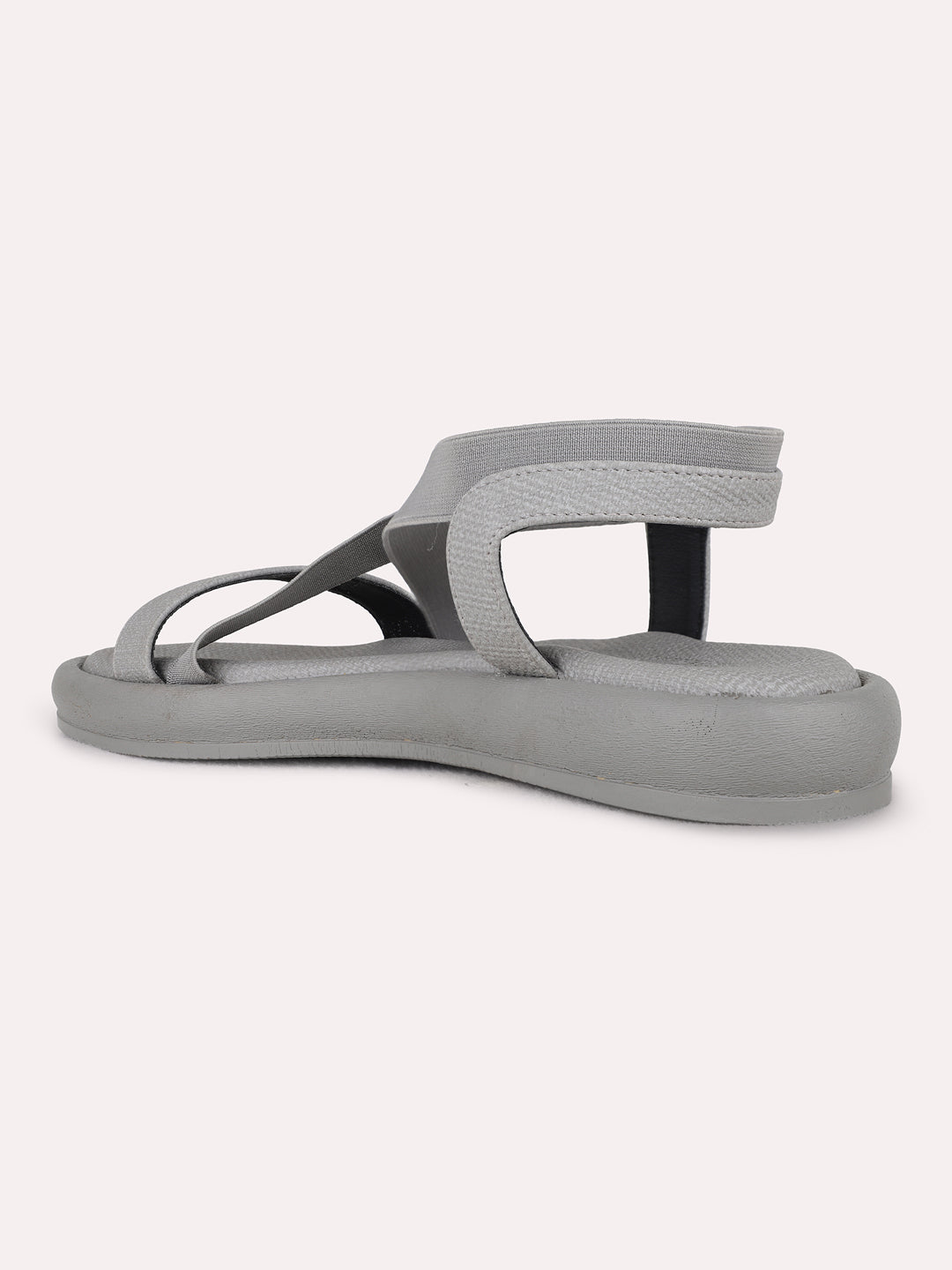 Womens Grey Casual Striped Open Toe Flat Sandals