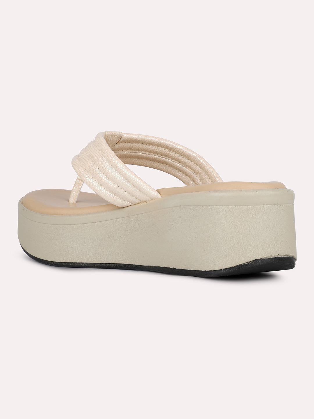 Womens Beige Solid Round Toe Party Wear Wedge Heel Sandals