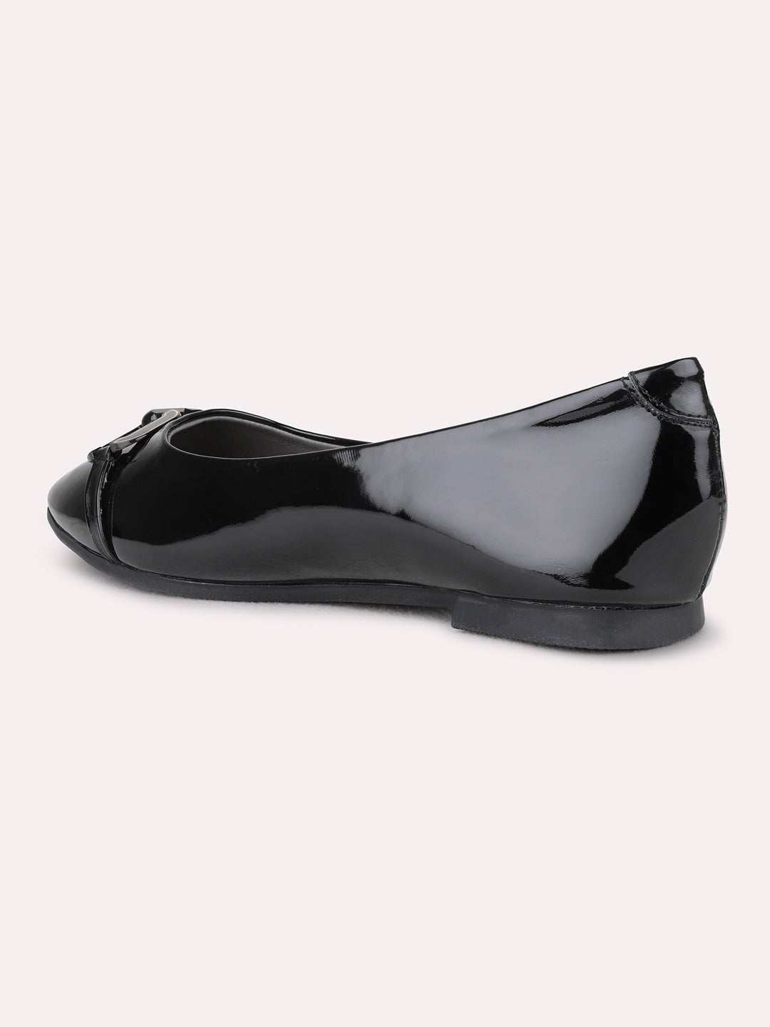 Womens Black Party Wear Solid Pattern Narrow Toe Flat Ballerinas