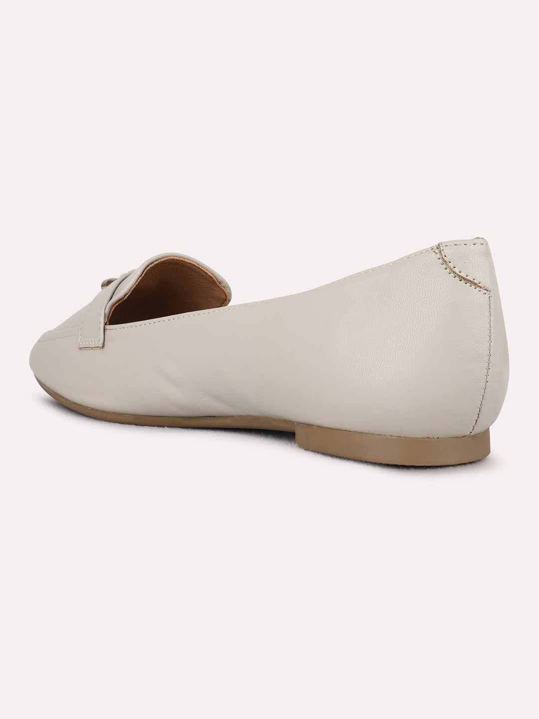 Womens Beige Casual Solid Pointed Toe Flat Ballerinas