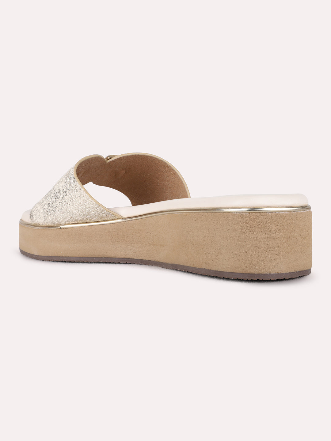 Womens Golden Casual Solid Round Toe Wedge Heels