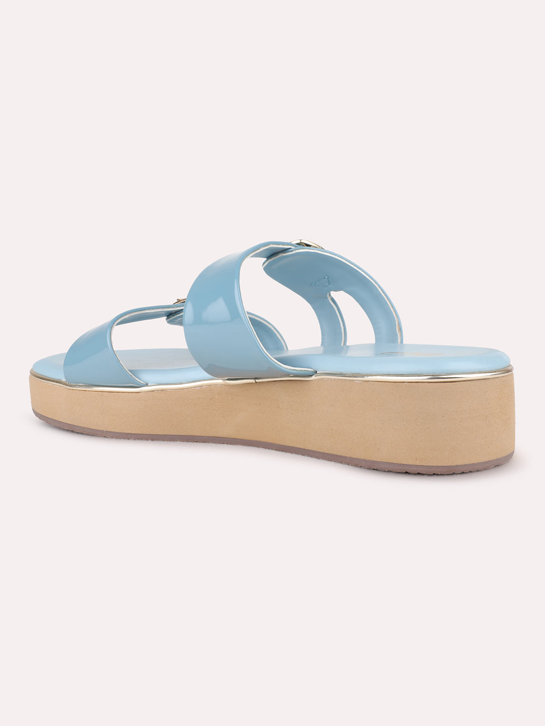 Womens Blue Casual Solid pattern Round Toe Wedge Heel Sandals