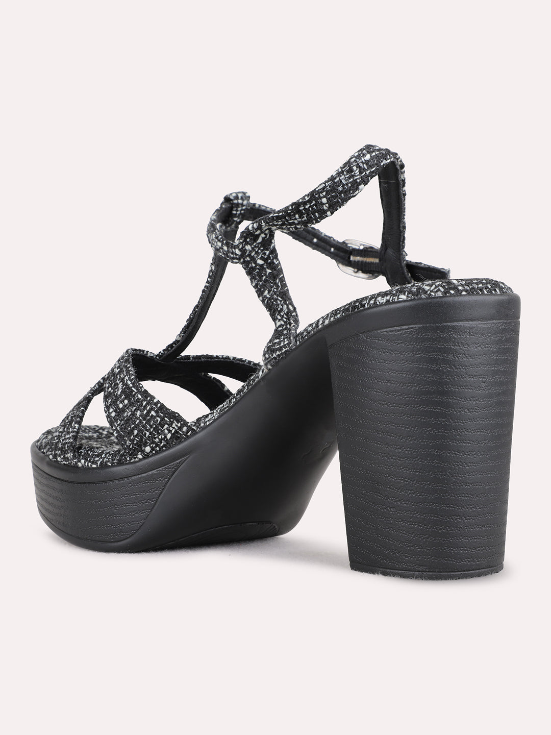 Womens Black Party Wear Printed Round Toe Platform Heels