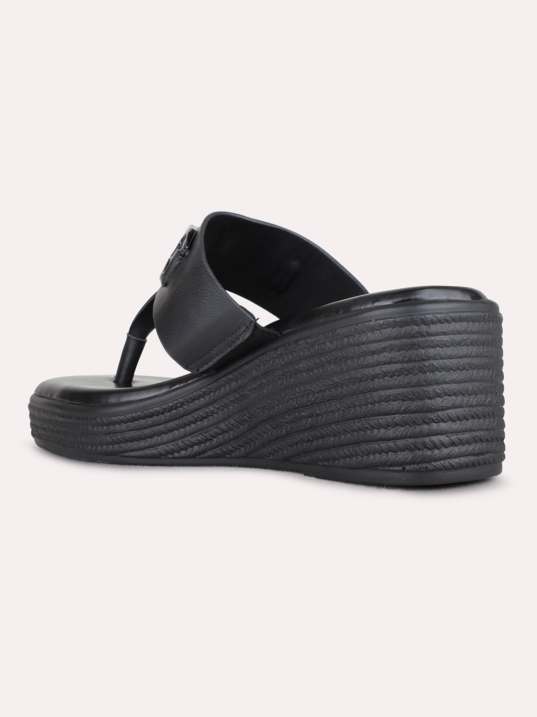 Womens Black Party Wear Solid Round Toe Wedge Heels