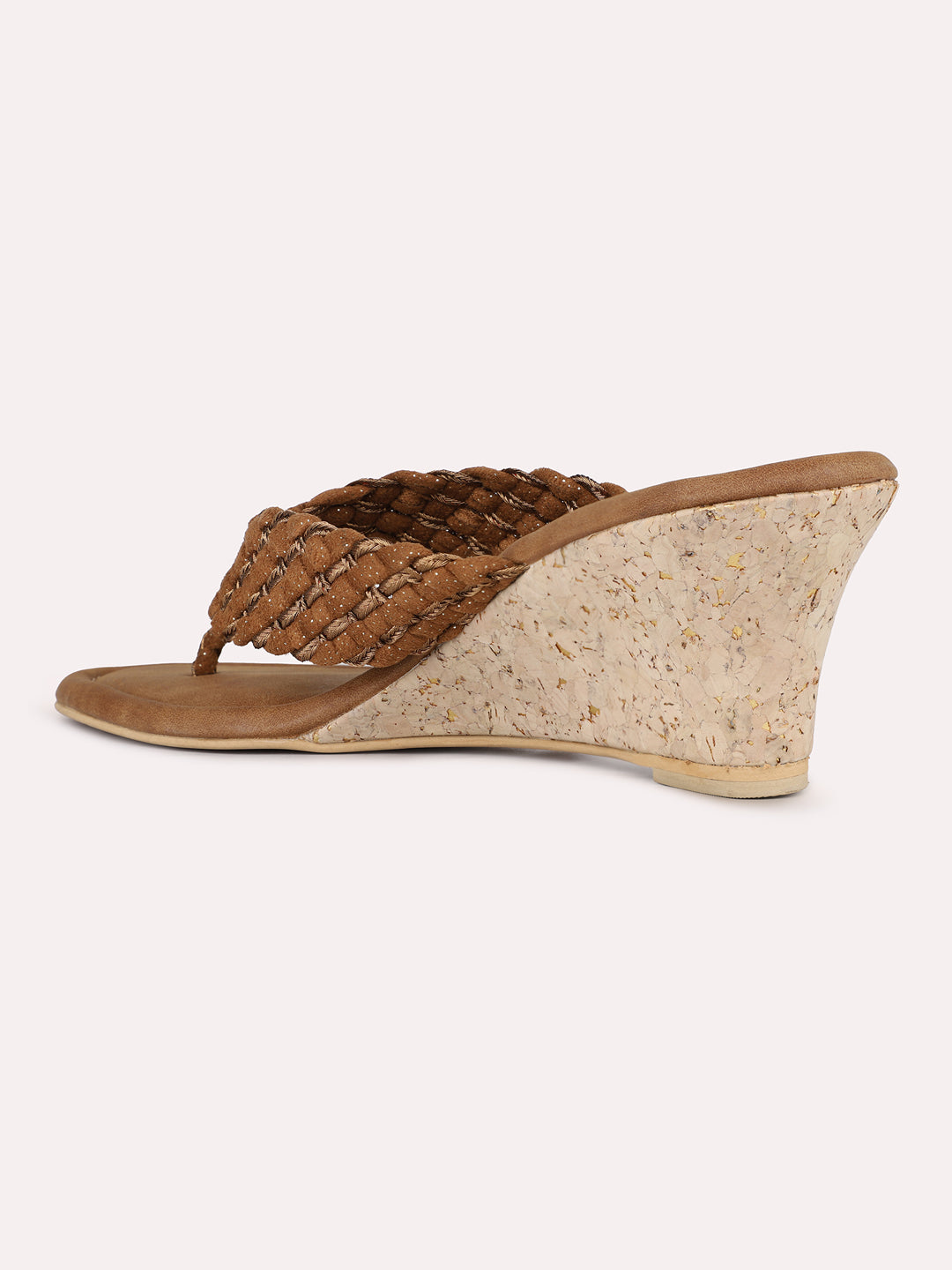 Women Tan Ethnic Embellished Round Toe Wedge Heel Sandals