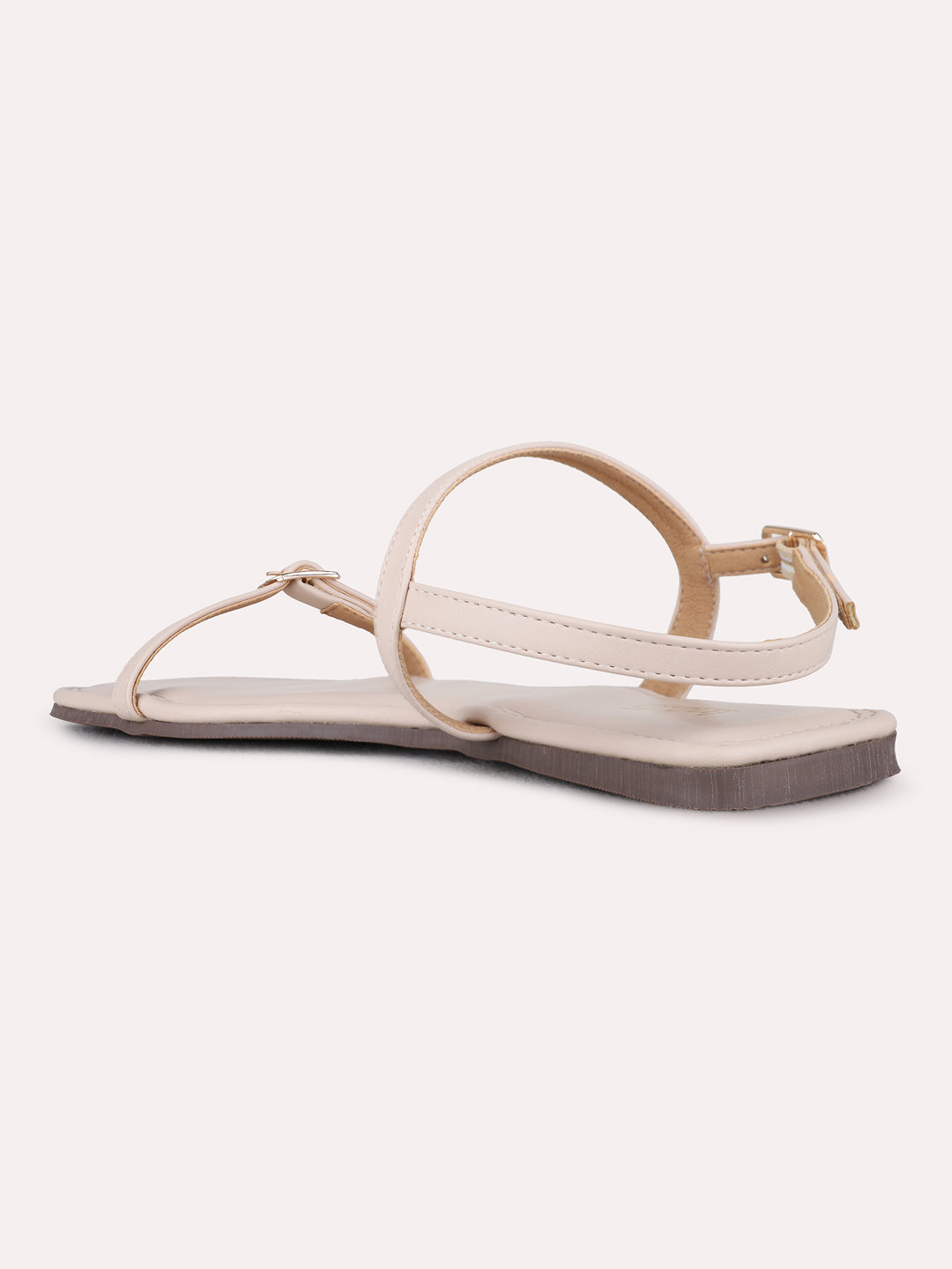 Womens Cream Casual Solid Open Toe Flats
