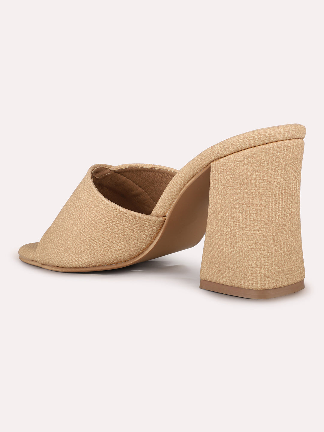 Women Beige Party Wear Solid Pattern Square Toe Block Heels