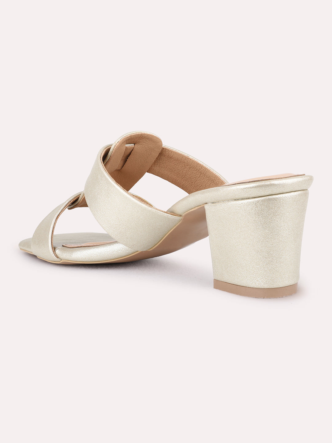 Womens Gold Party Wear Solid Square Toe Shape Block Heel Sandals