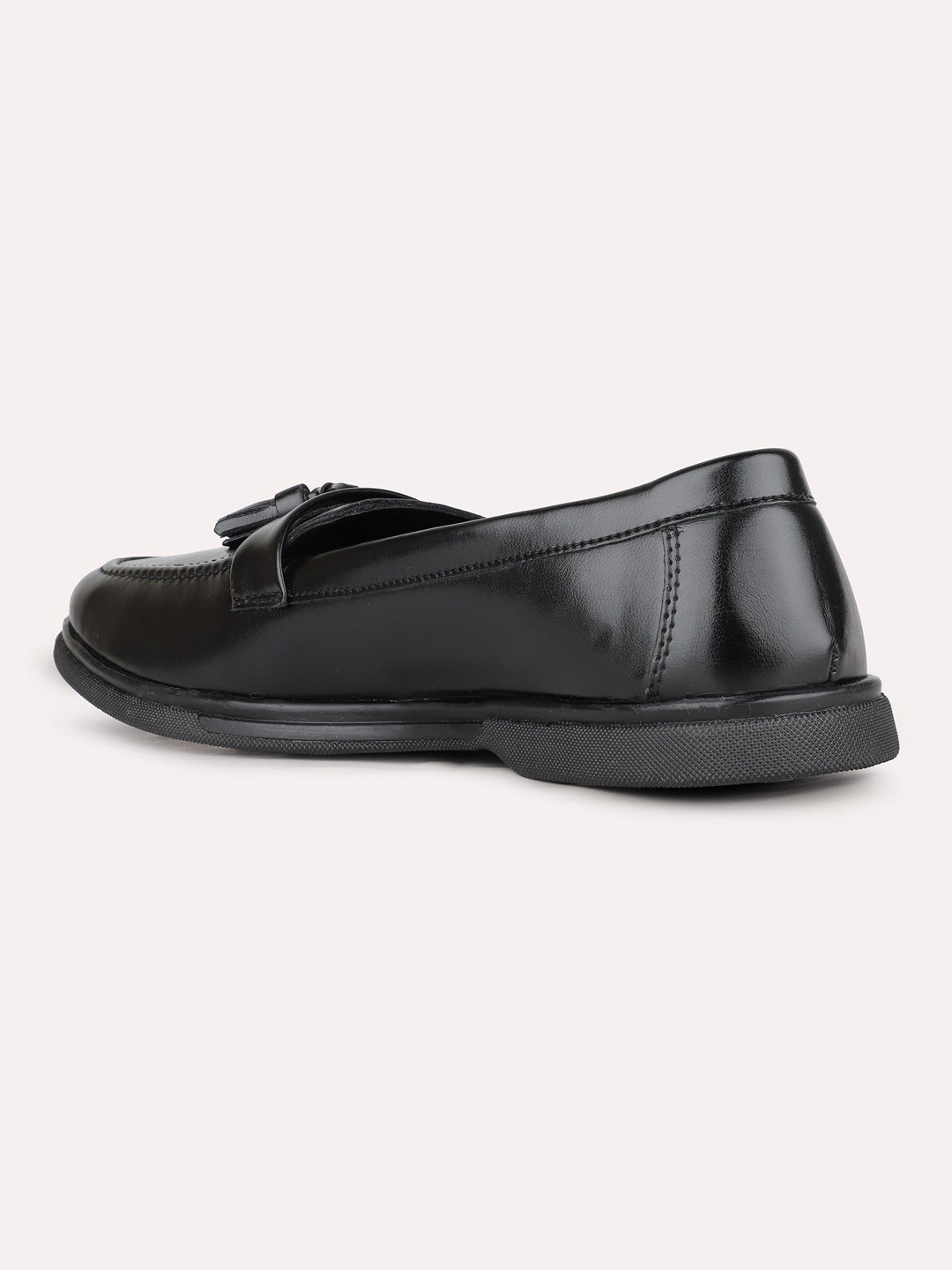 Women Black Party Wear Solid Round Toe Loafers
