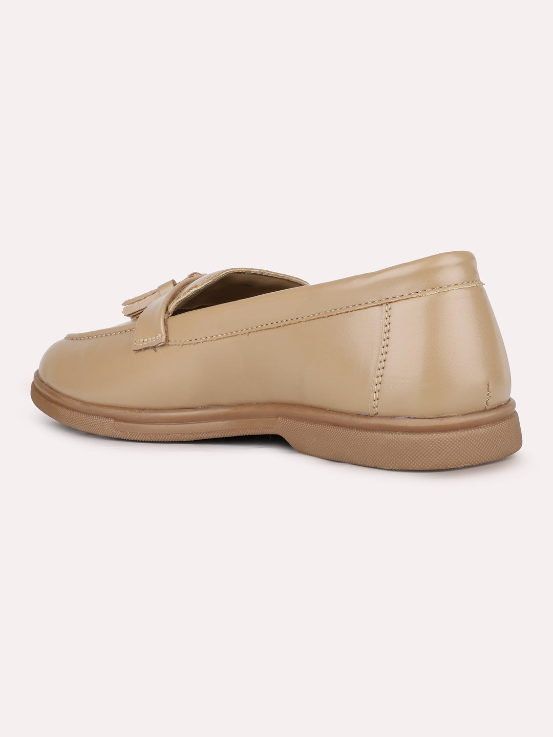 Women Beige Party Wear Solid Round Toe Loafers