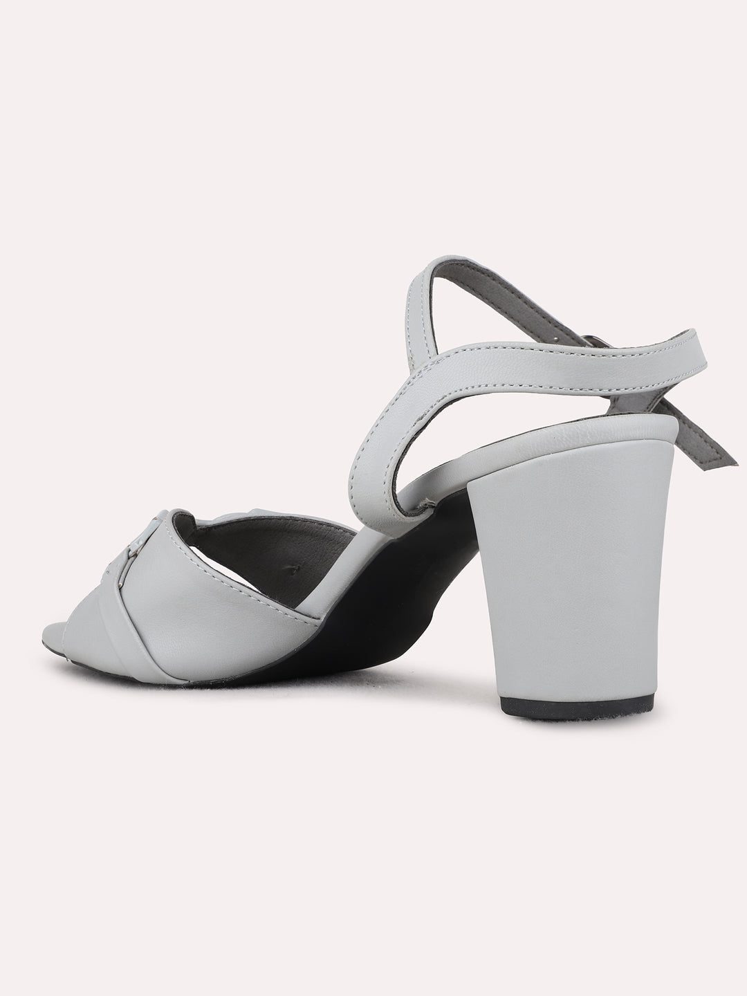 Womens Grey Party Wear Solid Round Toe Block Heels