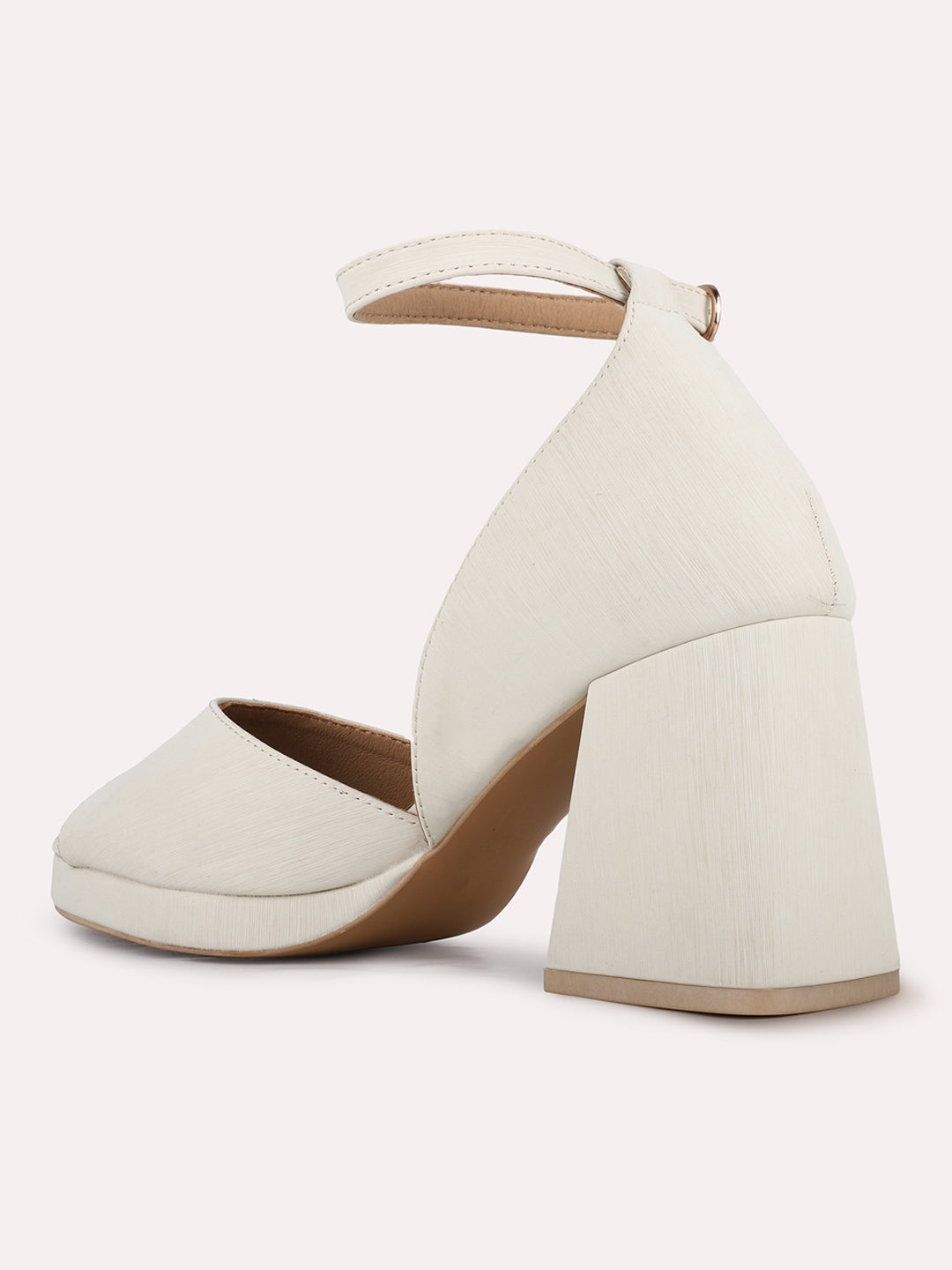 Women Cream Party Wear Solid Round Toe Platform Heel Sandals