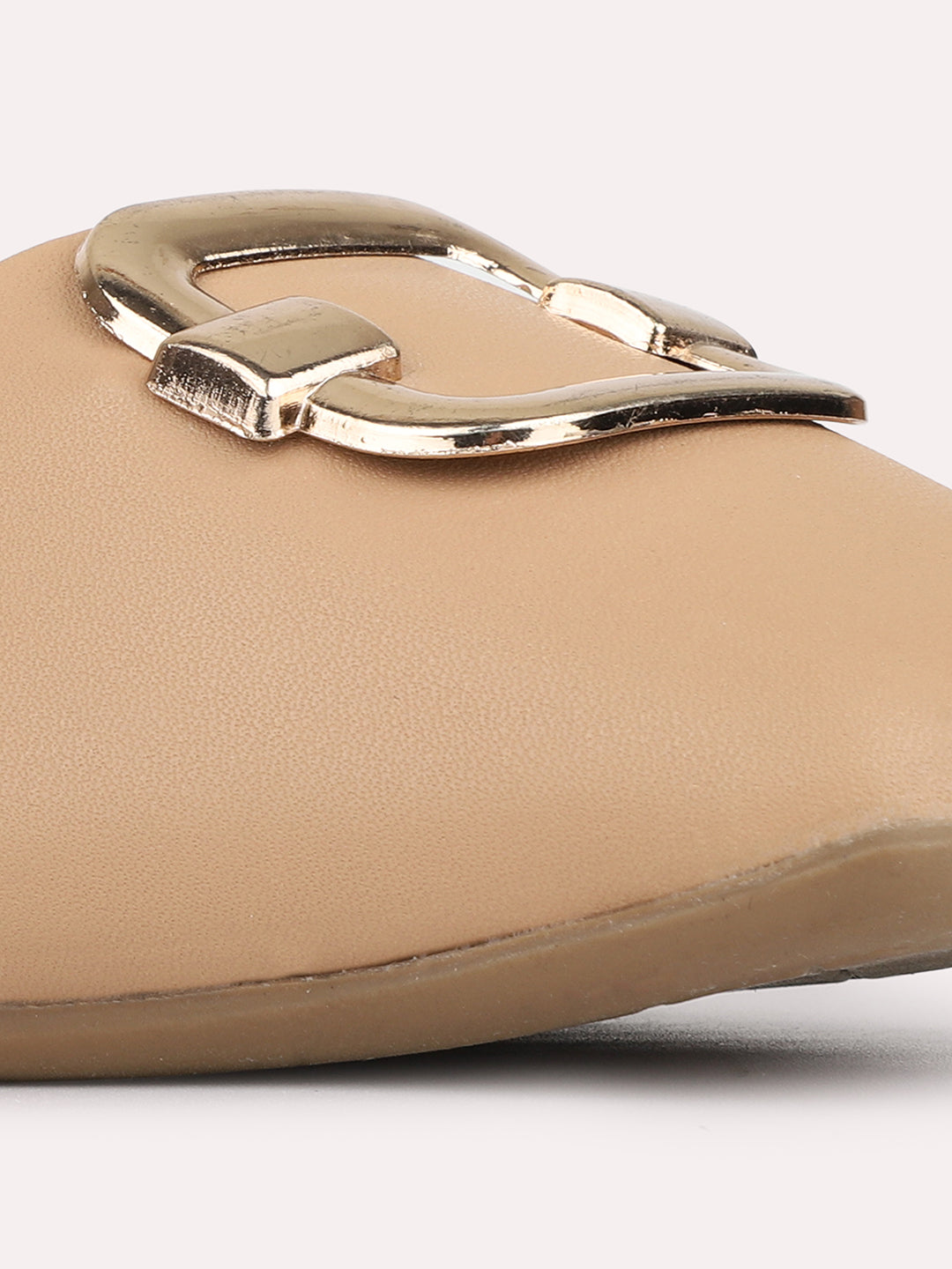 Womens Beige Casual Solid Pattern Square Toe Ballerinas