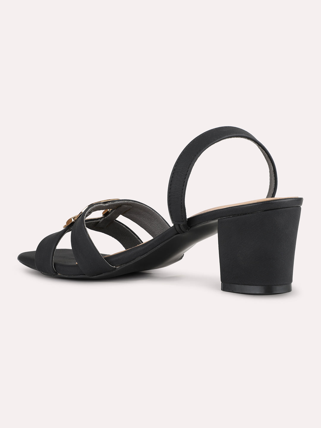 Women Black Party Wear Solid Pattern Square Toe Block Heels