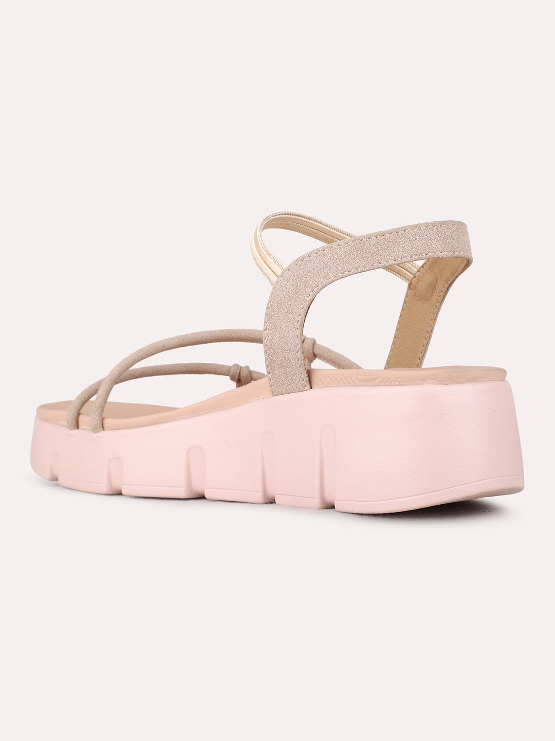 Womens Peach Party Wear Solid Pattern Round Toe Wedge Heel Sandals