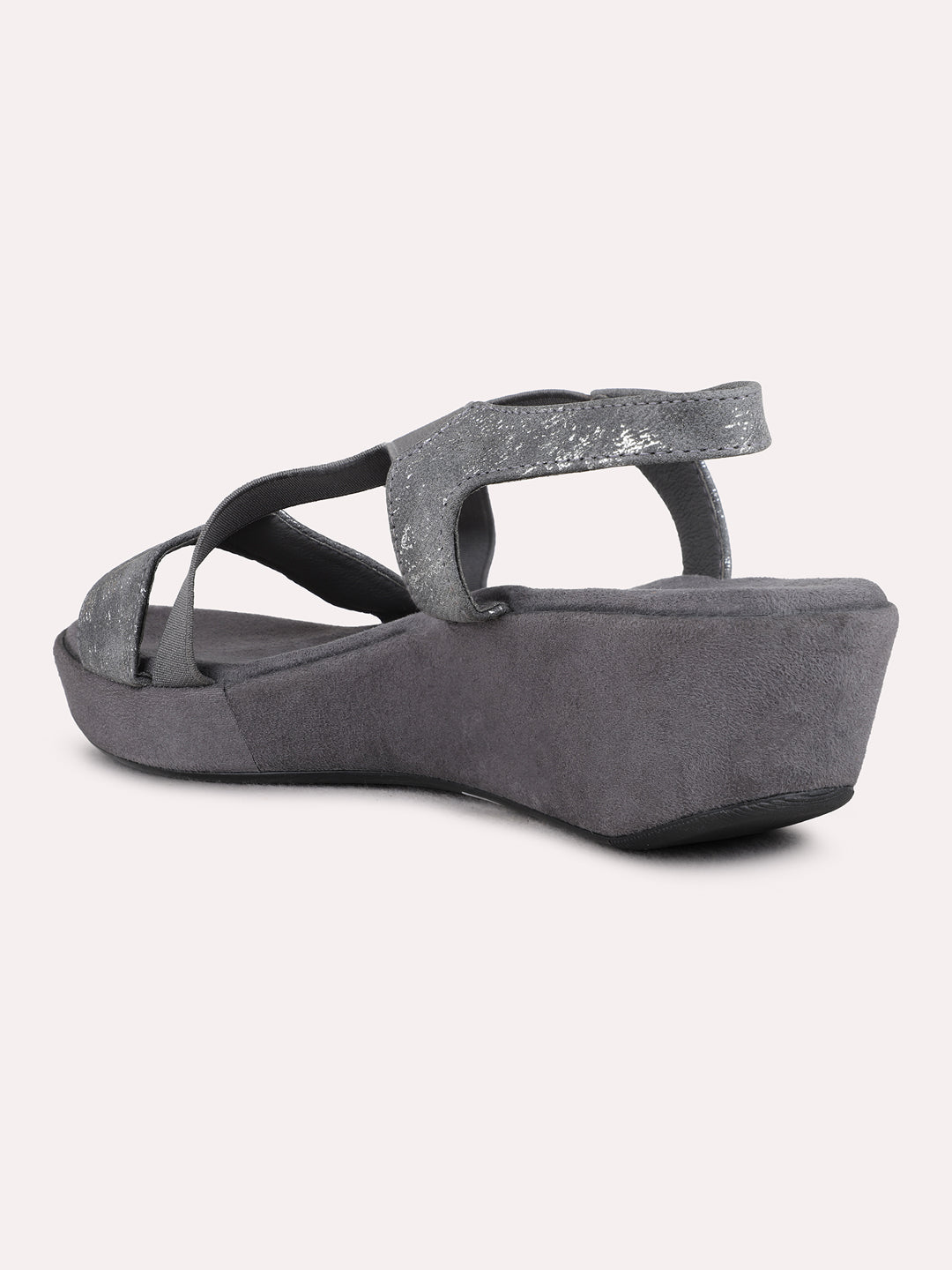 Womens Grey Casual Solid Round Toe Wedge Heels