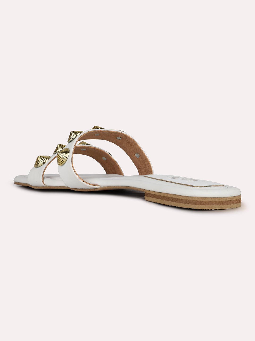 Womens White Solid Square Toe Casual Flat Slip-on Sandals
