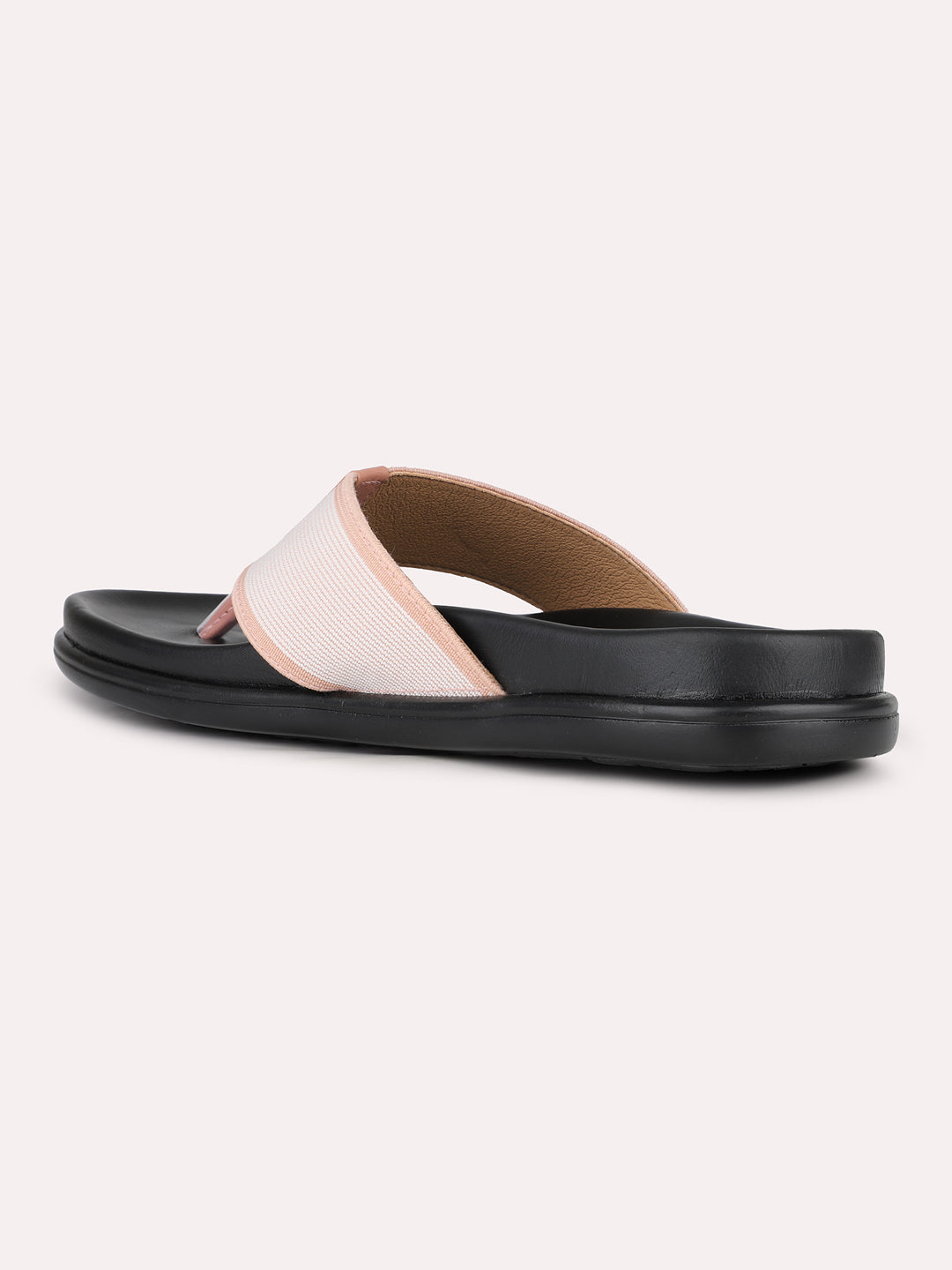 Women Peach Casual Solid T-Strap Slip-On Flats