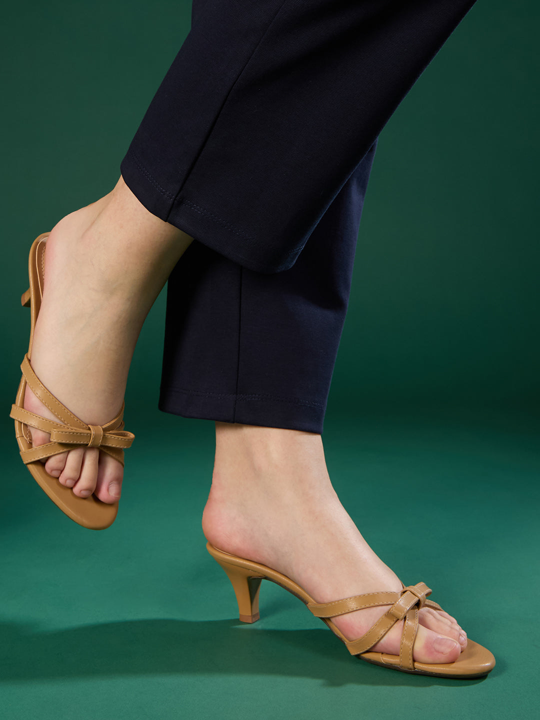 Buy Now Women Beige Party Wear Striped Round Toe Kitten Heel Sandals