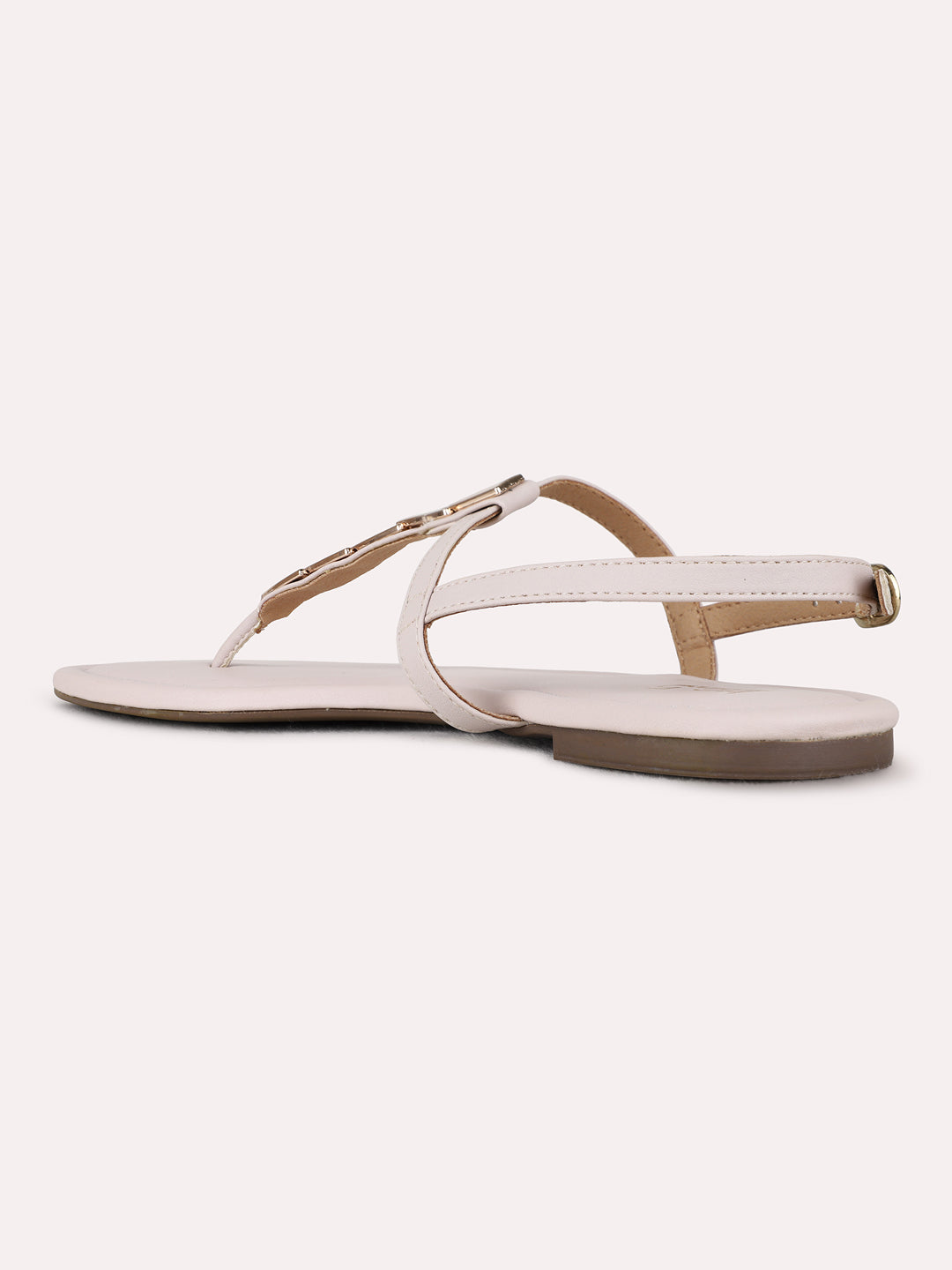 Womens Nude Casual Solid T-Strap Flats