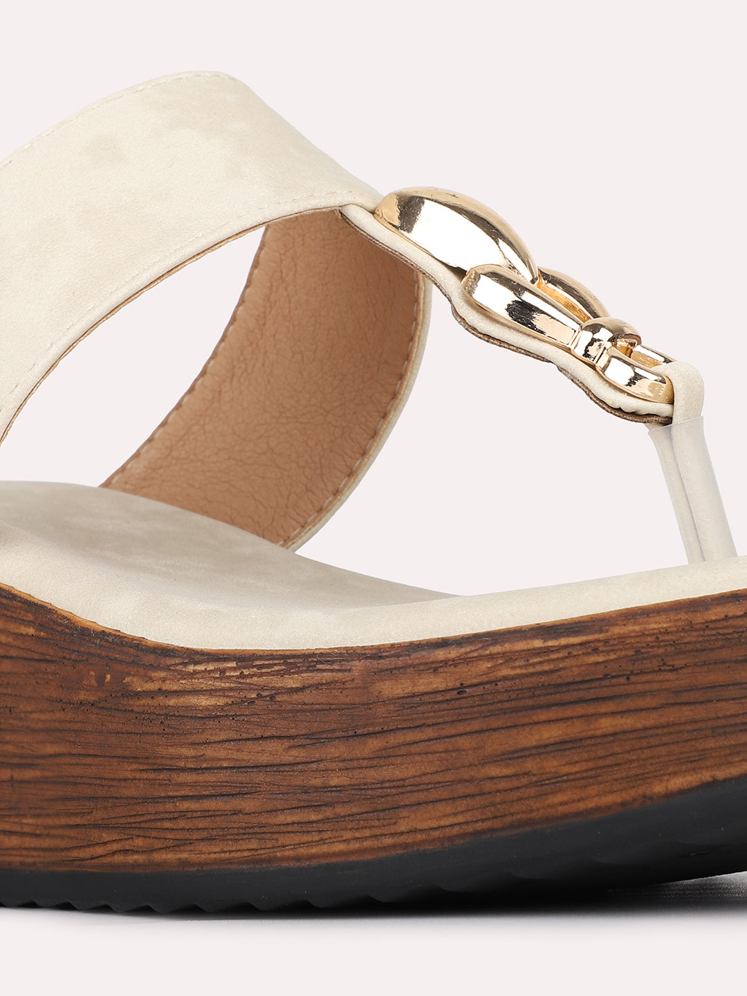Womens Beige Casual Solid Round Toe Wedge Heels