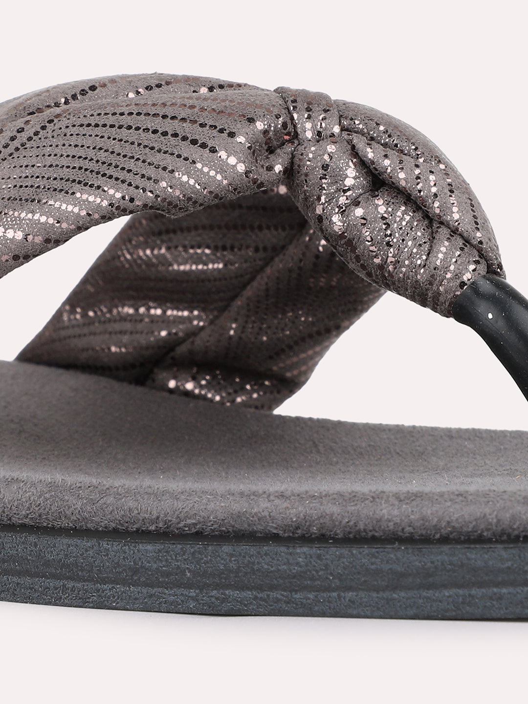 Womens Pewter Casual Embellished T-Strap Slip-On Flats