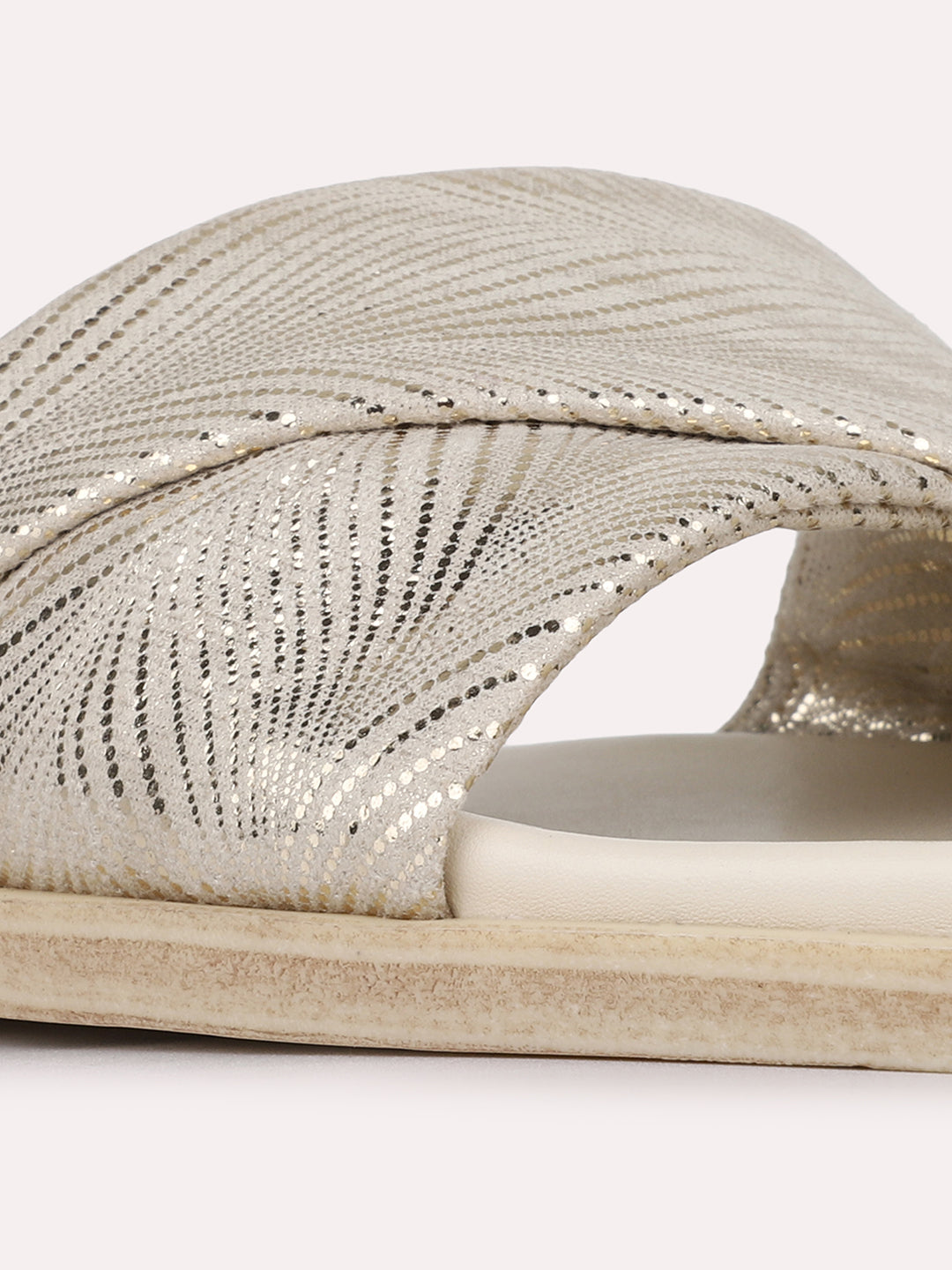 Womens Golden Casual Embellished Open Toe Slip-On Flats