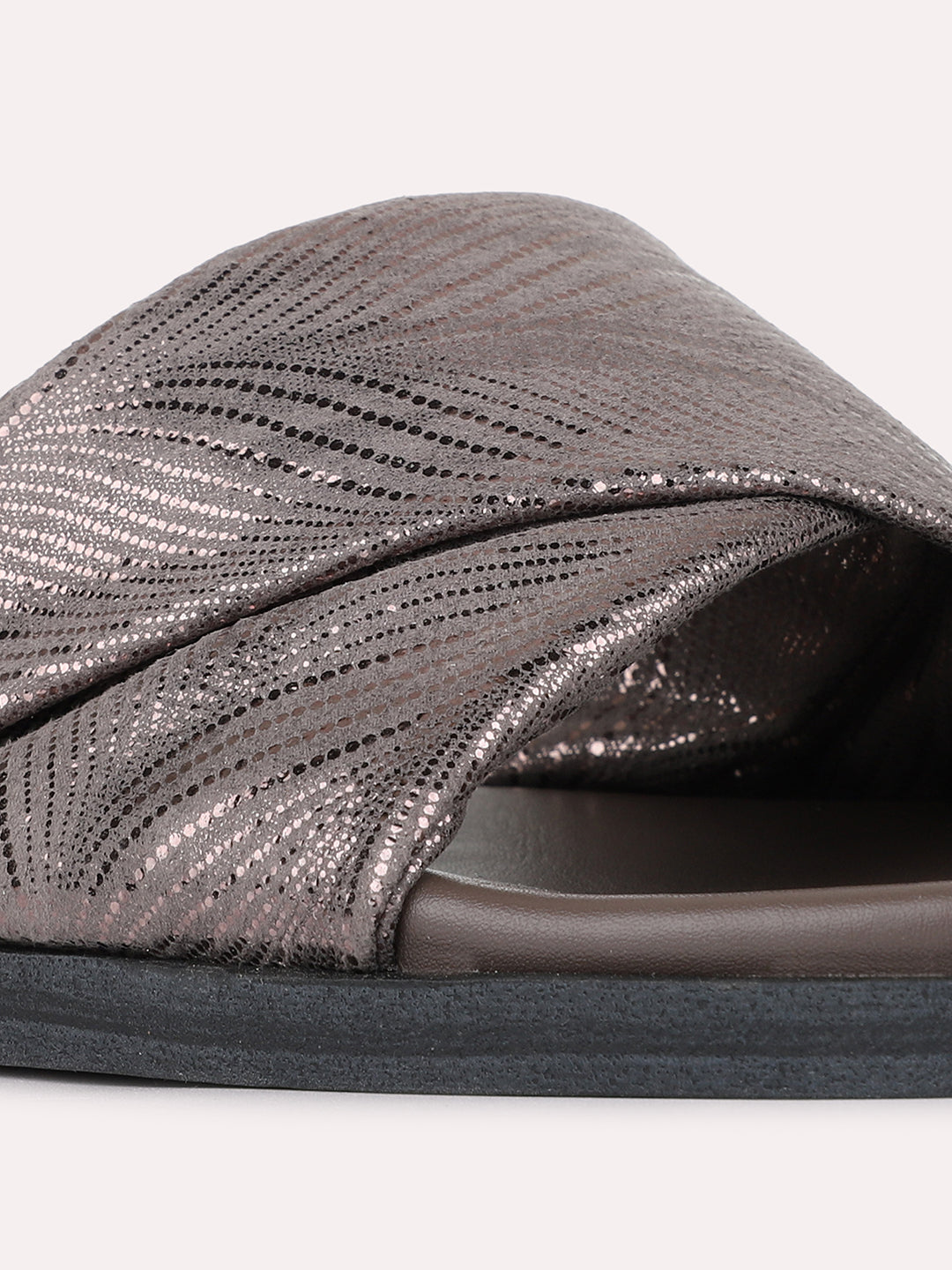 Womens Pewter Casual Embellished Open Toe Slip-On Flats