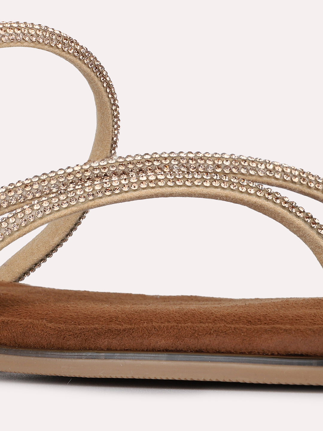 Womens Golden Ethnic Striped One Toe Slip-On Flats