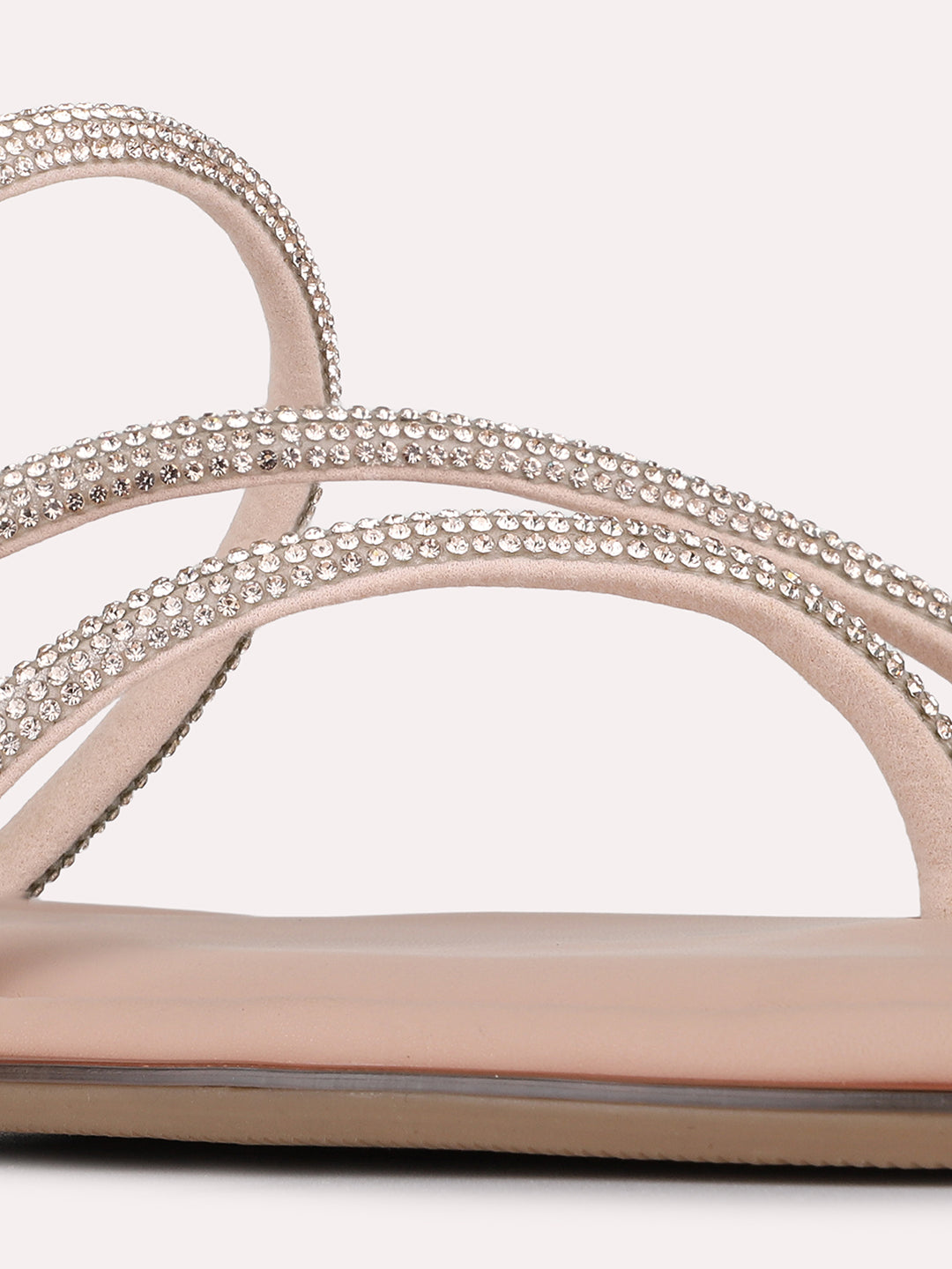 Womens Rose Gold Ethnic Striped One Toe Slip-On Flats