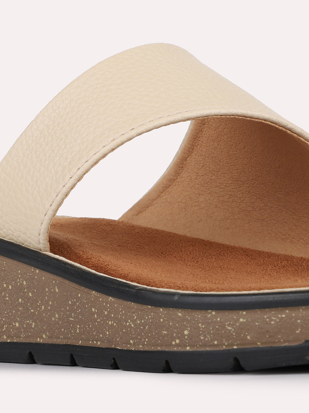Womens Beige Casual Solid One Toe Slip-On Flats