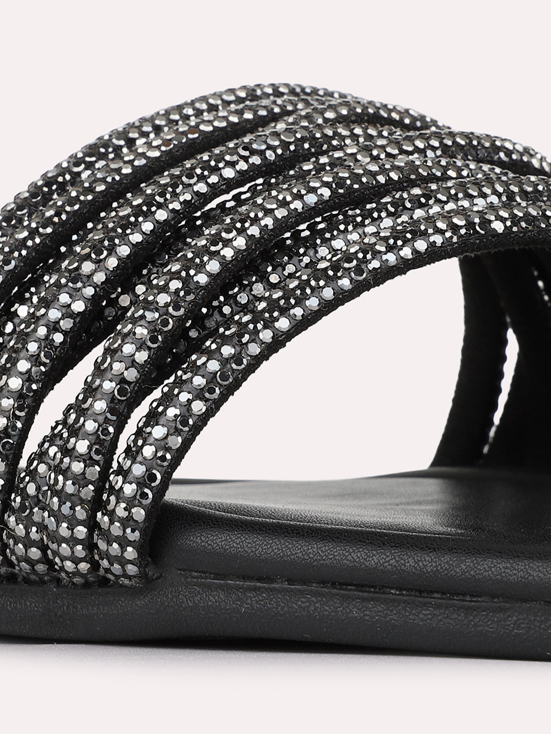 Womens Black Ethnic Embellished Open Toe Flats