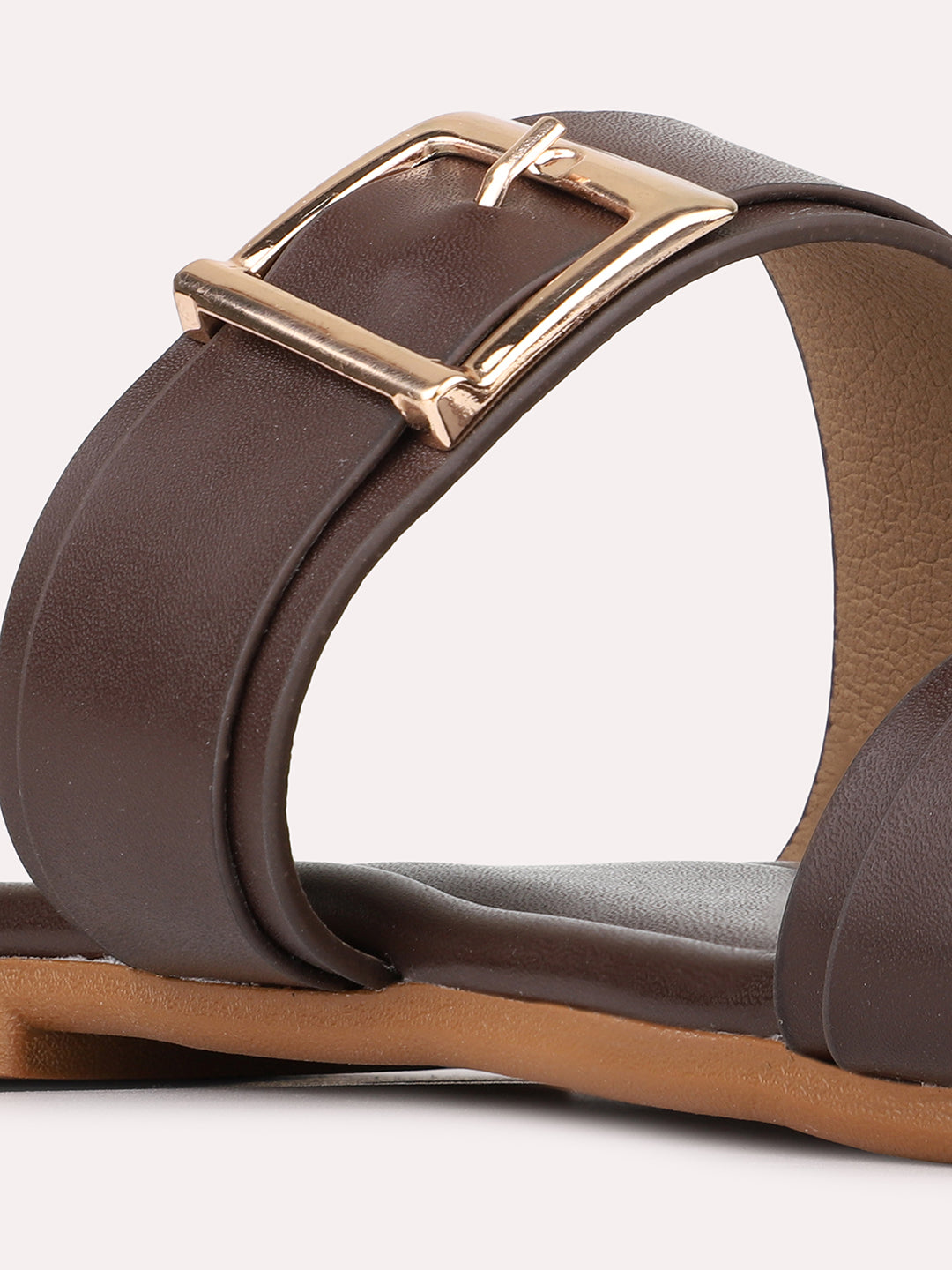 Womens Brown Casual Solid Pattern Open Toe Slip-On Flats