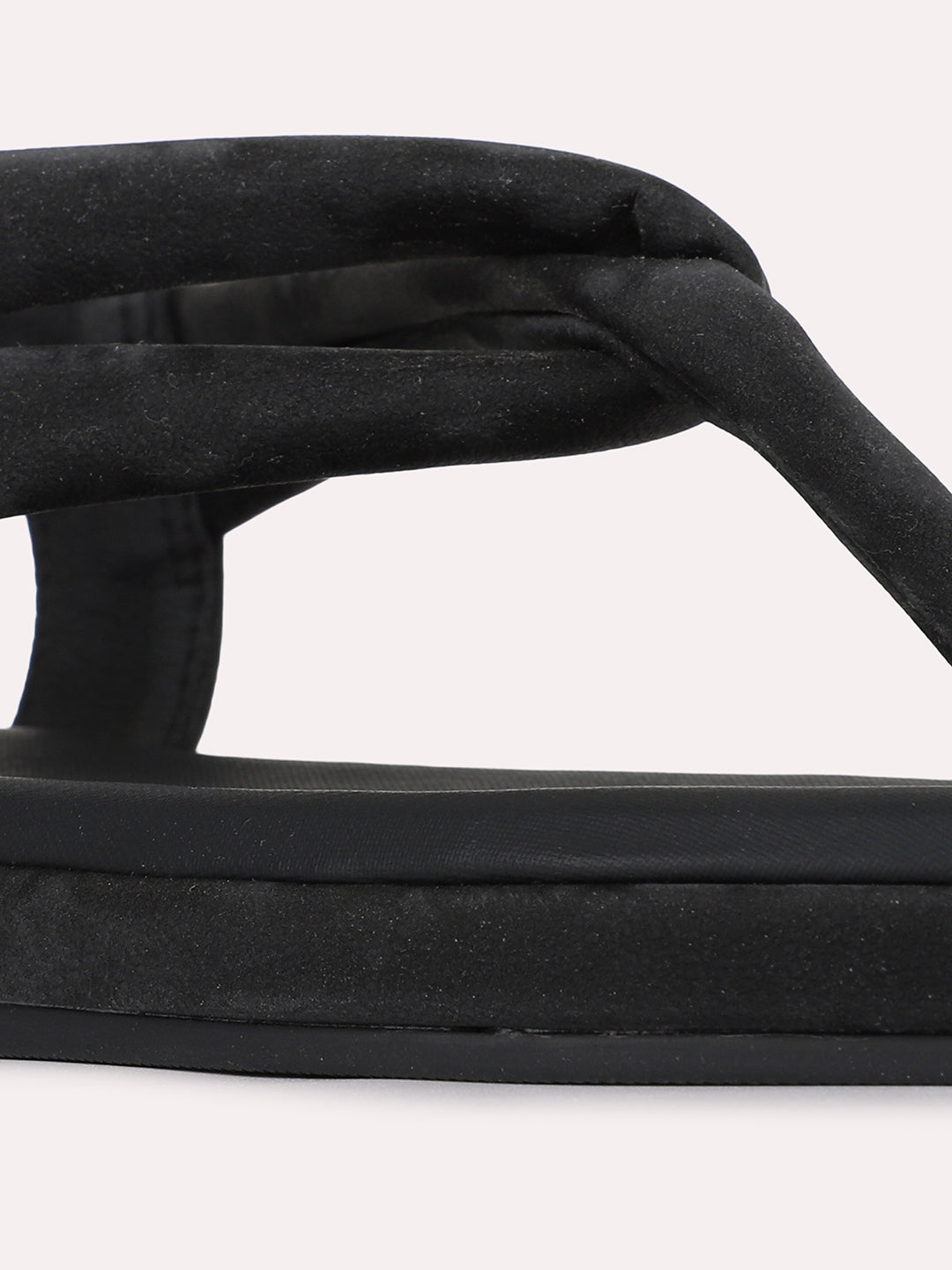 Womens Black Casual Solid Pattern T-Strap Flats
