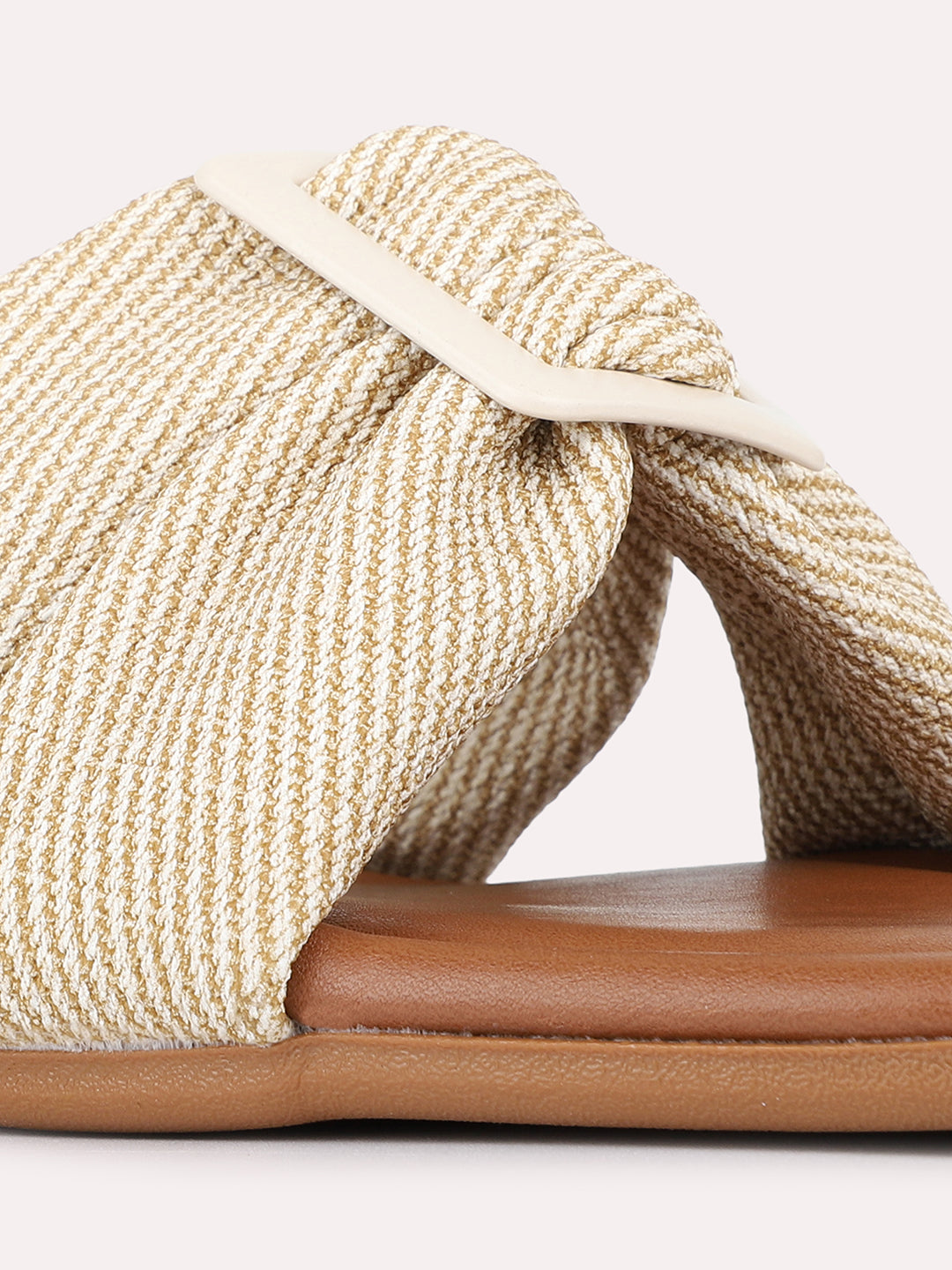 Womens Beige Casual Solid Square Toe Flat Slip-Ons