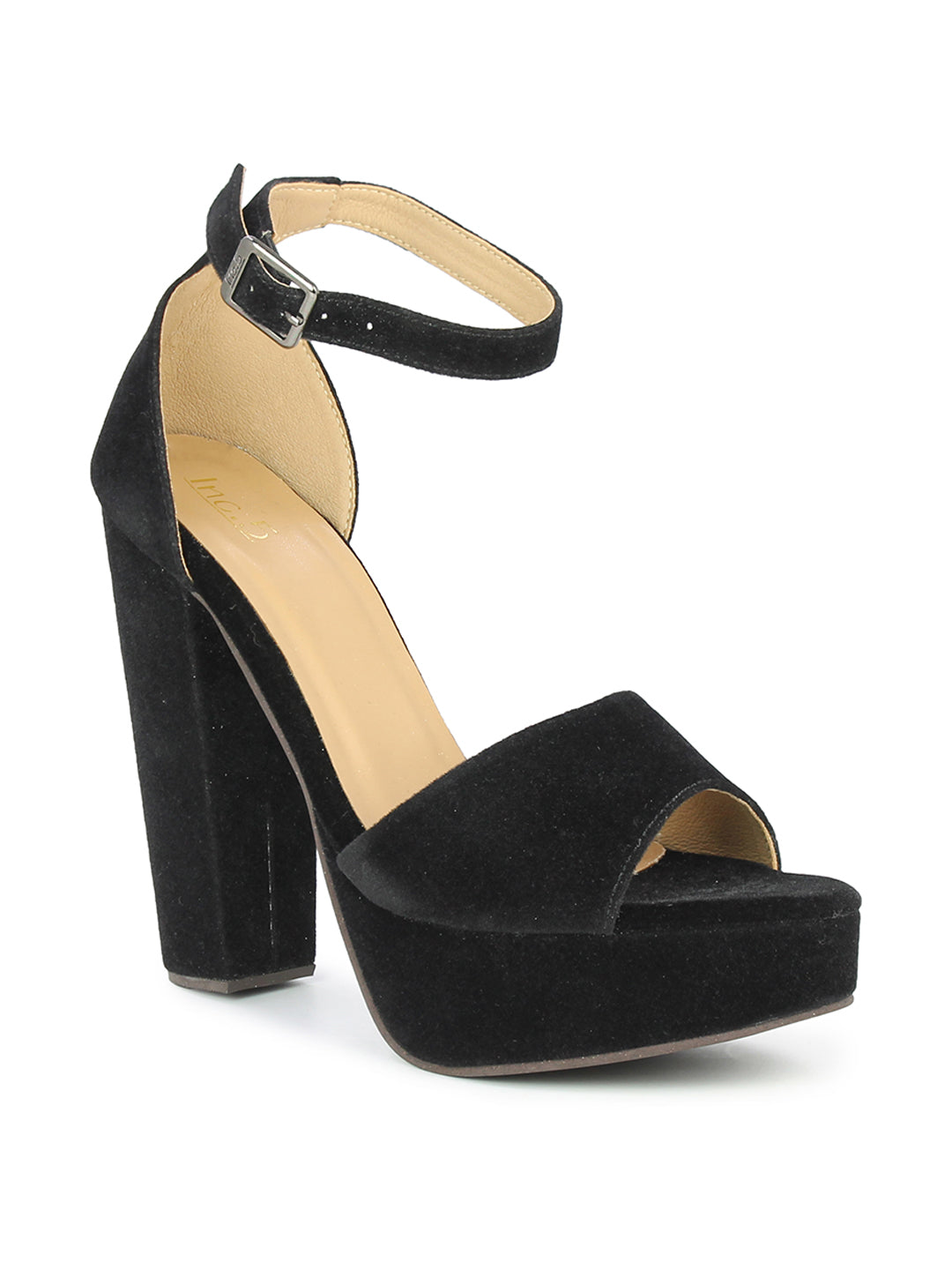 Women Black Solid High-Top Platform Peep Toes with Buckles