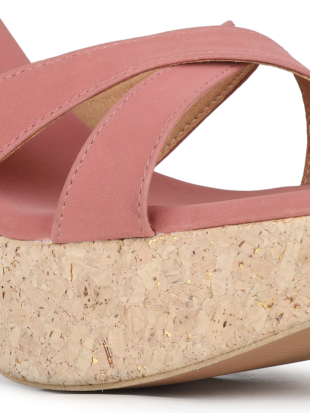 Womens Peach Party Wear Solid Round Toe Platform Heel Sandals