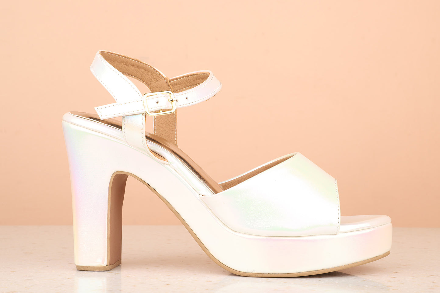 Women Beige Embellished Platform Heels