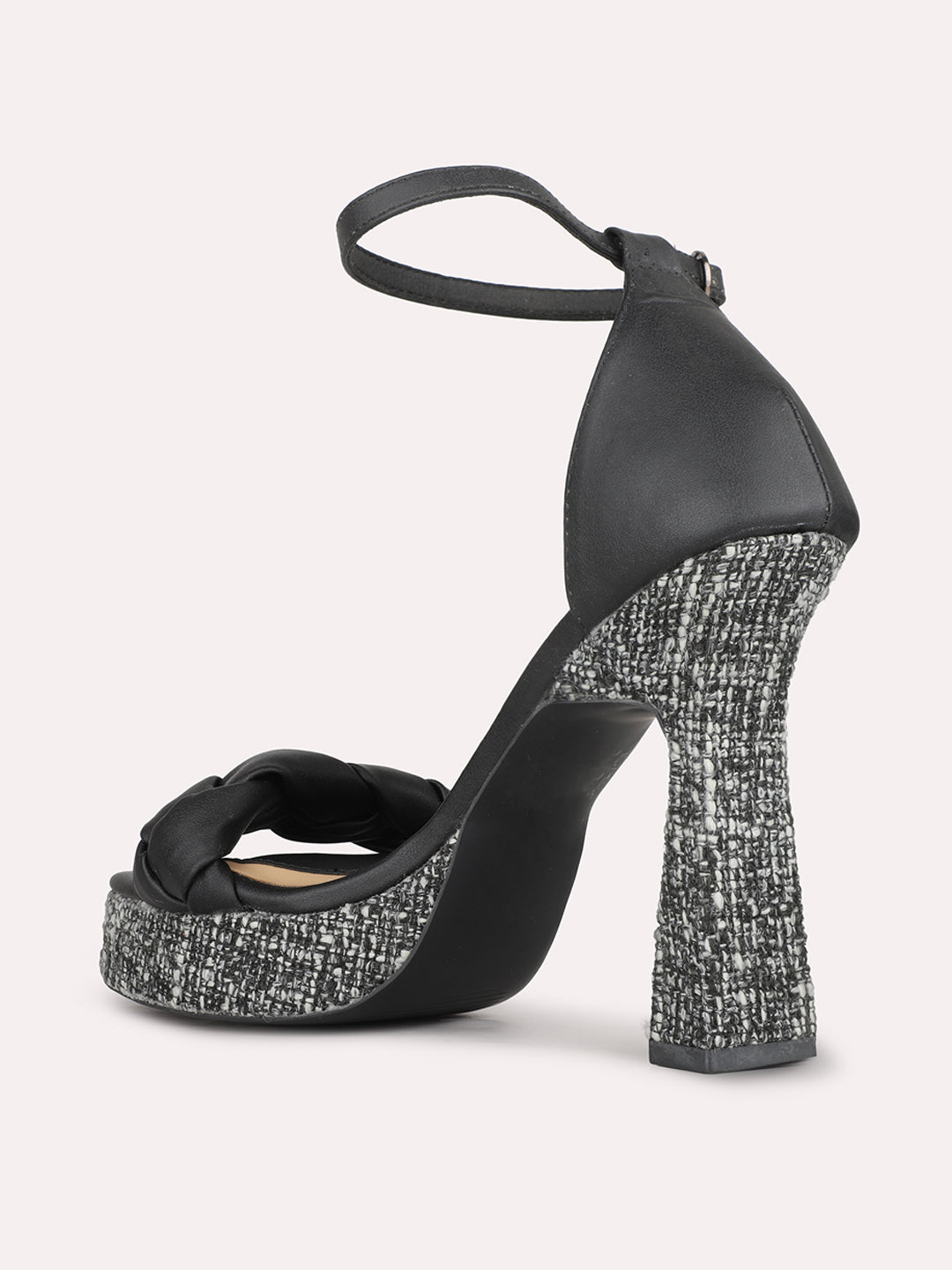 Womens Black Party Wear Solid Round Toe Platform Heel Sandals