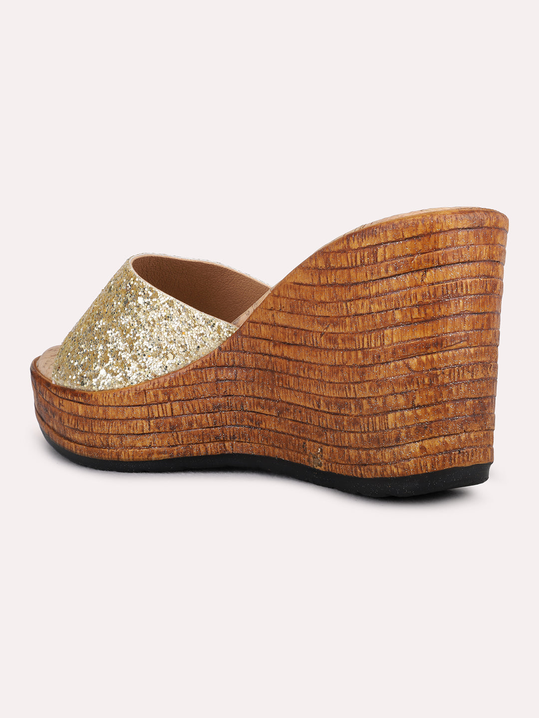 Womens Golden Party Wear Embellished Wedge Heel Sandals